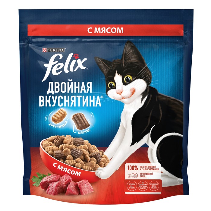 Сухой корм FELIX "Двойная вкуснятина" для кошек, мясо, 600 г - Фото 1