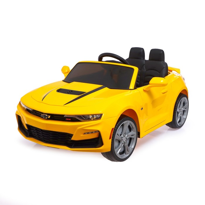 Электромобиль CHEVROLET CAMARO 2SS, EVA колёса, кожаное сидение, цвет жёлтый