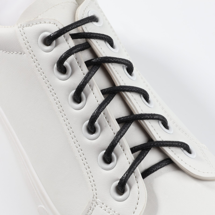 Шнурки для обуви, пара, круглые, вощёные, d = 2,5 мм, 60 см, фасовка 25 шт, цвет чёрный - Фото 1