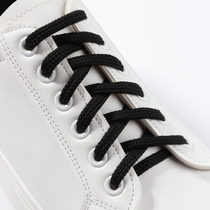 Шнурки для обуви, пара, плоские, 6 мм, 90 см, фасовка по 25 шт, цвет чёрный - Фото 1