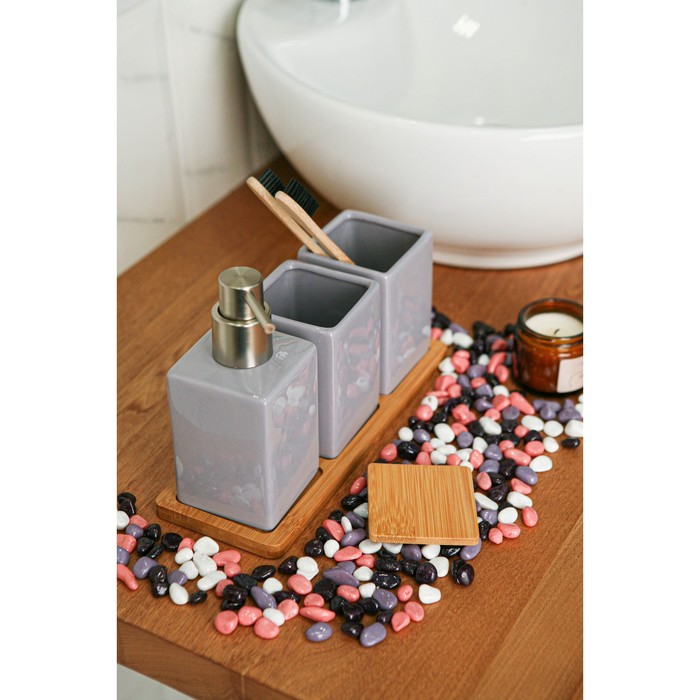 Набор аксессуаров для ванной комнаты SAVANNA Square, 4 предмета (дозатор для мыла, 2 стакана, подставка), цвет сиреневый - фото 1906048232