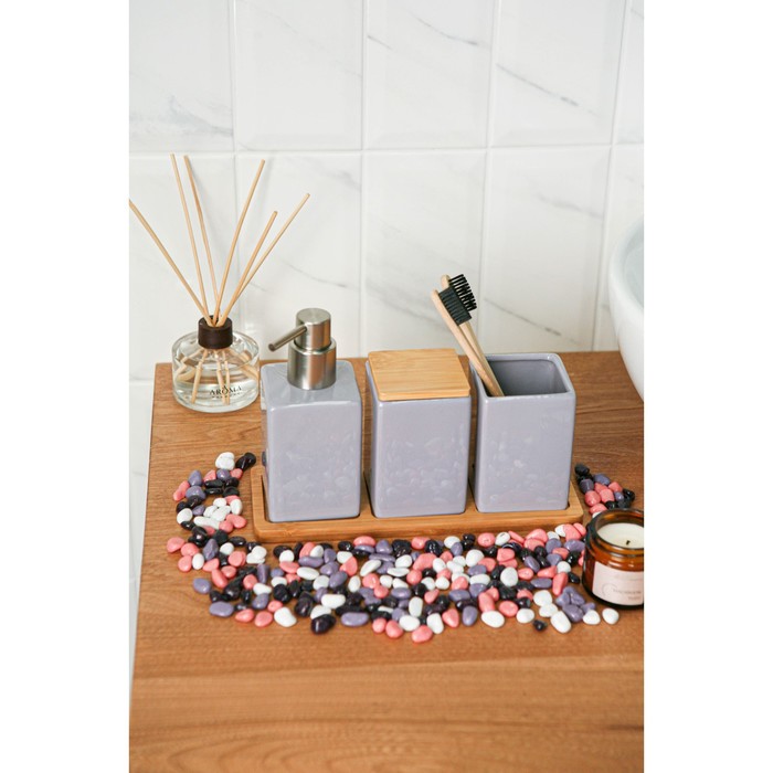 Набор аксессуаров для ванной комнаты SAVANNA Square, 4 предмета (дозатор для мыла, 2 стакана, подставка), цвет сиреневый - фото 1906048234