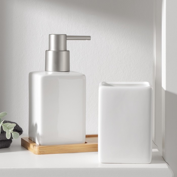 Набор аксессуаров для ванной комнаты SAVANNA Square, 3 предмета (дозатор для мыла, стакан, подставка), цвет белый - фото 1906048251