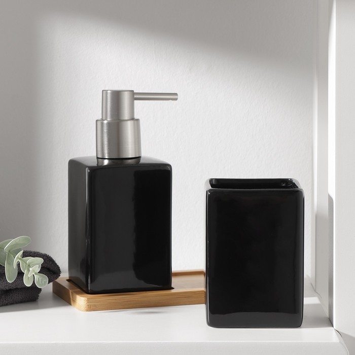 Набор аксессуаров для ванной комнаты SAVANNA Square, 3 предмета (дозатор для мыла, стакан, подставка), цвет чёрный - фото 1906048272