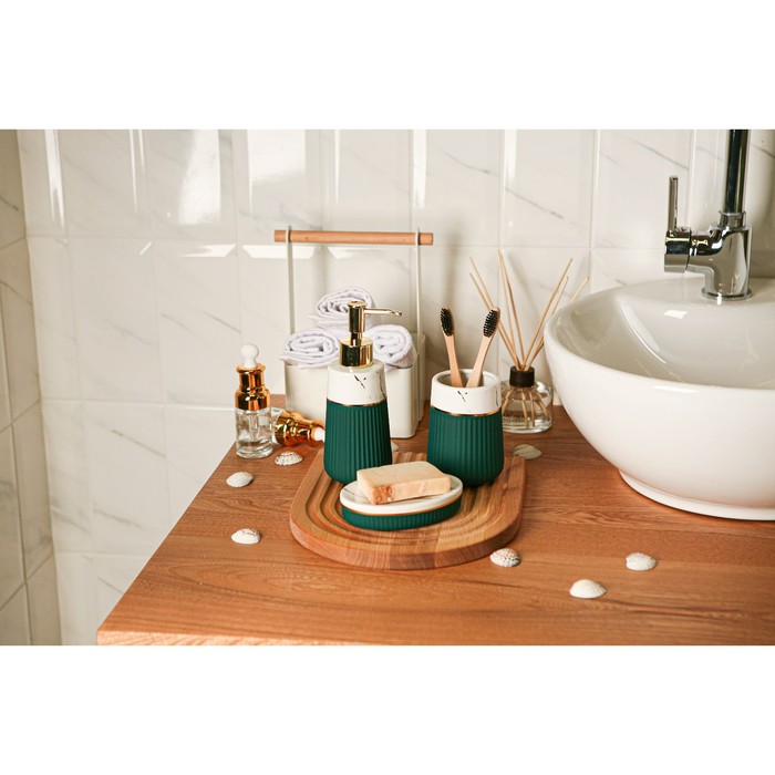 Набор аксессуаров для ванной комнаты SAVANNA Grace, 3 предмета (дозатор для мыла 290 мл, стакан, мыльница), цвет зелёный мрамор - фото 1906048308