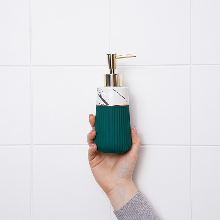 Набор аксессуаров для ванной комнаты SAVANNA Grace, 3 предмета (дозатор для мыла 290 мл, стакан, мыльница), цвет зелёный мрамор - фото 1906048299