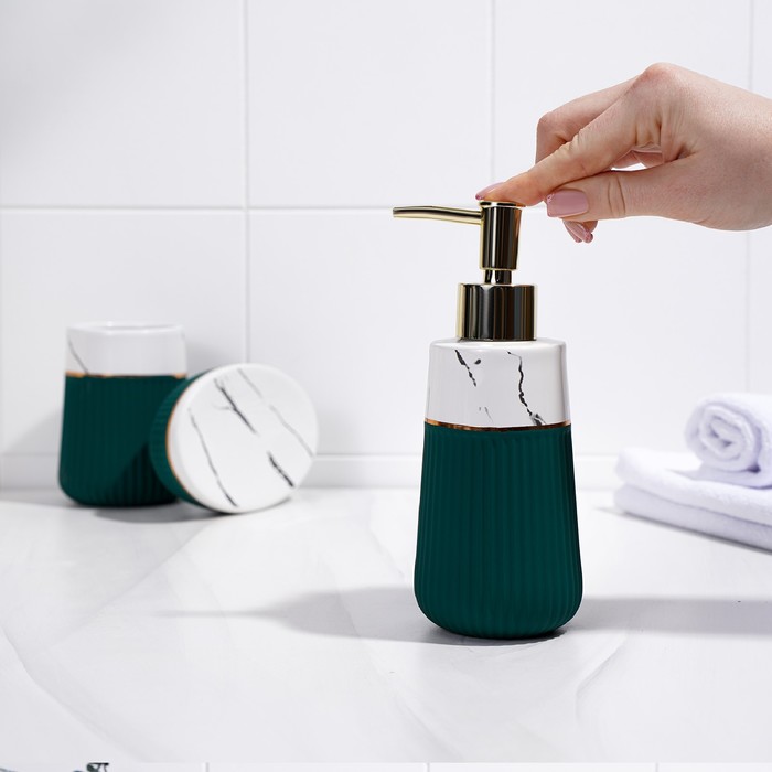 Набор аксессуаров для ванной комнаты SAVANNA Grace, 3 предмета (дозатор для мыла 290 мл, стакан, мыльница), цвет зелёный мрамор - фото 1906048301