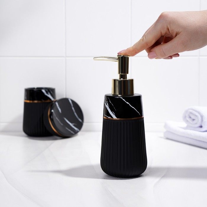 Набор аксессуаров для ванной комнаты SAVANNA Grace, 3 предмета (дозатор для мыла 290 мл, стакан, мыльница), цвет чёрный мрамор - фото 1906048314