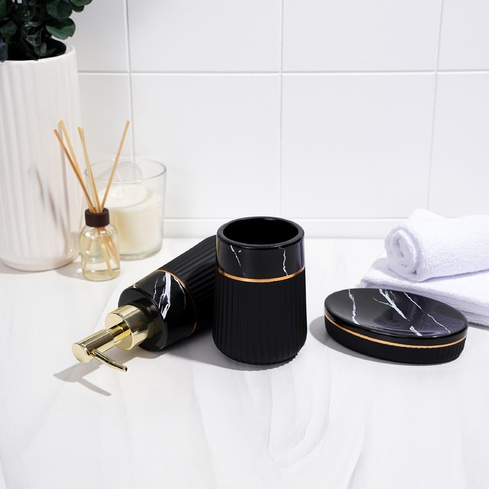 Набор аксессуаров для ванной комнаты SAVANNA Grace, 3 предмета (дозатор для мыла 290 мл, стакан, мыльница), цвет чёрный мрамор - фото 1906048316