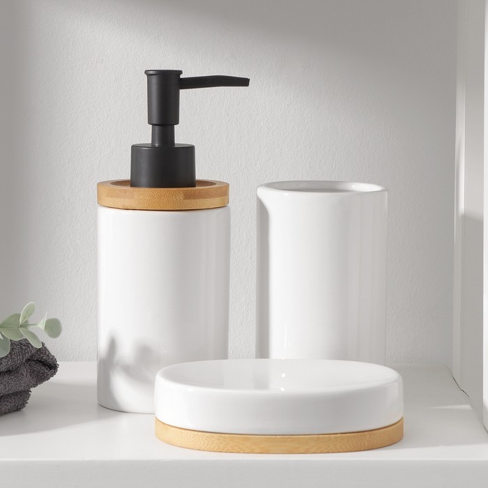 Набор аксессуаров для ванной комнаты SAVANNA «Джуно», 3 предмета (мыльница, дозатор для мыла 280 мл, стакан), цвет белый - Фото 1