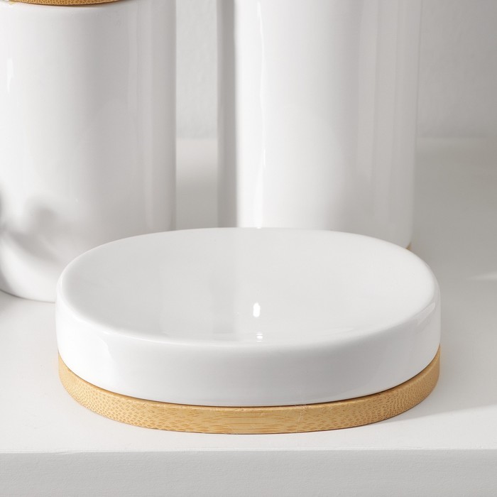 Набор аксессуаров для ванной комнаты SAVANNA «Джуно», 3 предмета (мыльница, дозатор для мыла 280 мл, стакан), цвет белый - фото 1906048337
