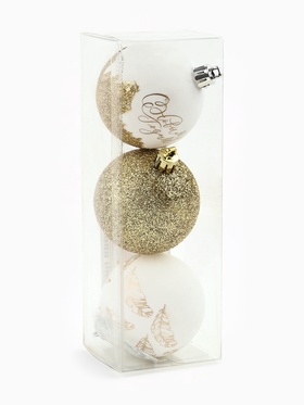 Шары ёлочные «С Новым годом!», пластик, d=6, 3 шт., бело-золотые