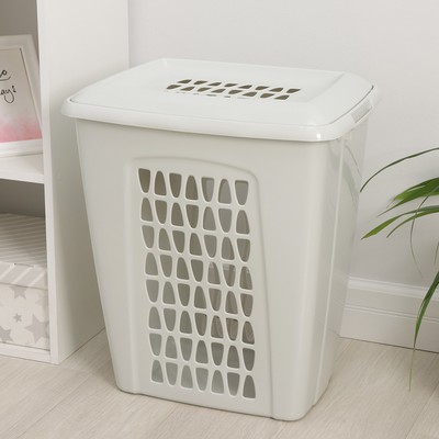 Корзина бельевая «Молетта», 60 л, 47.9×36.9×55 см, с крышкой, светло-серая