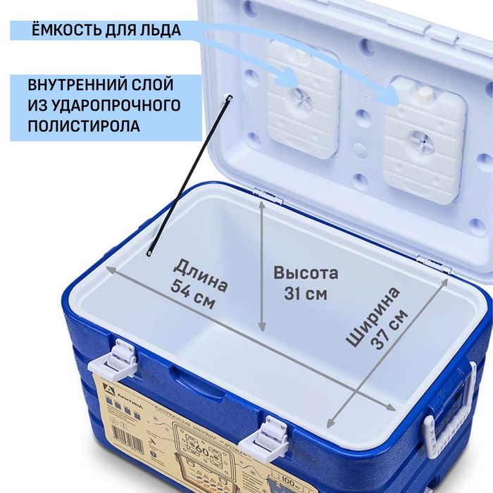 Термоконтейнер "Арктика", 60 л, 64 х 43.5 х 40 см, 2 ёмкости для льда, синий - фото 1908957326