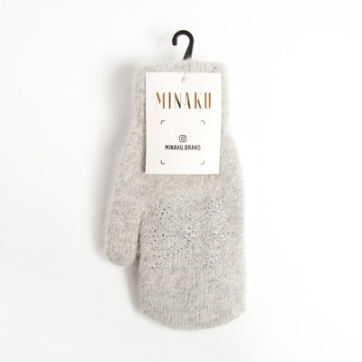 Варежки женские MINAKU однотонные со стразами, размер 23 см, светло-серые