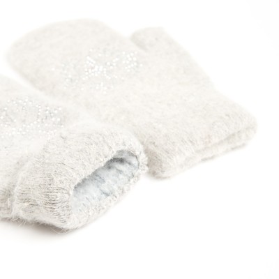 Варежки женские MINAKU однотонные со стразами, размер 23 см, светло-серые