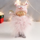 Сувенир полистоун "Малышка-ангел в розовом, в шапке совы, с подарком" пух 16,5х11х5 см - фото 4720240