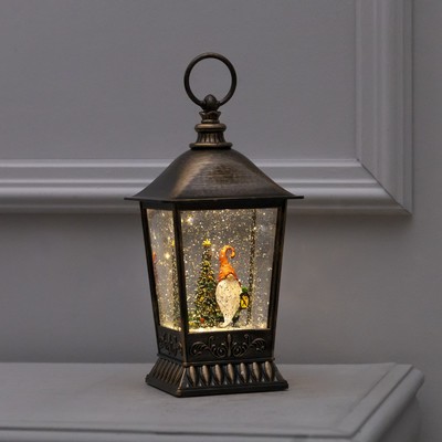 Светодиодная фигура «Фонарь с гномом» 12×24×12 см, пластик, батарейки ААх3 (не в комплекте), USB, свечение тёплое белое