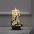 Светодиодная свеча со снеговиками, 14 × 23 × 12 см, пластик, батарейки ААх3 (не в комплекте), USB, свечение тёплое белое - фото 296411090
