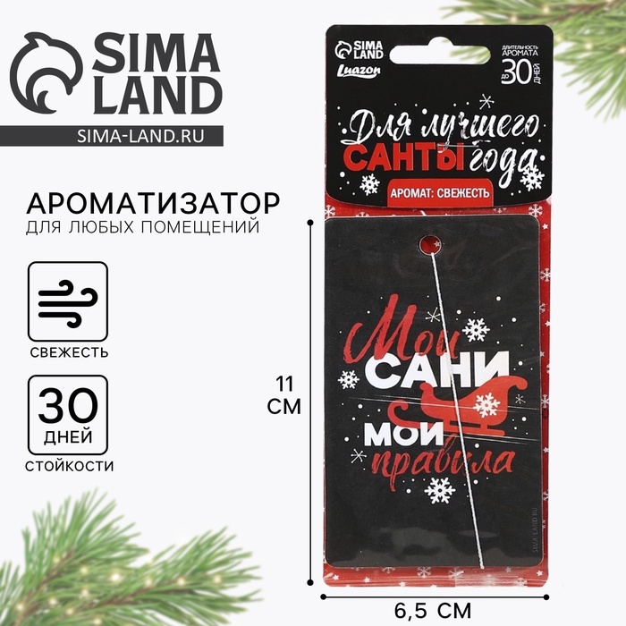 Ароматизатор в машину новогодний «Мои сани, мои правила», аромат свежесть, 7.5×17 см - Фото 1