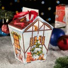 Подарочная коробка "Праздничный домик" бежевый с бантом, 14 х 14 х 21,3 - 9,6 х 9,6 х 22 см - Фото 3