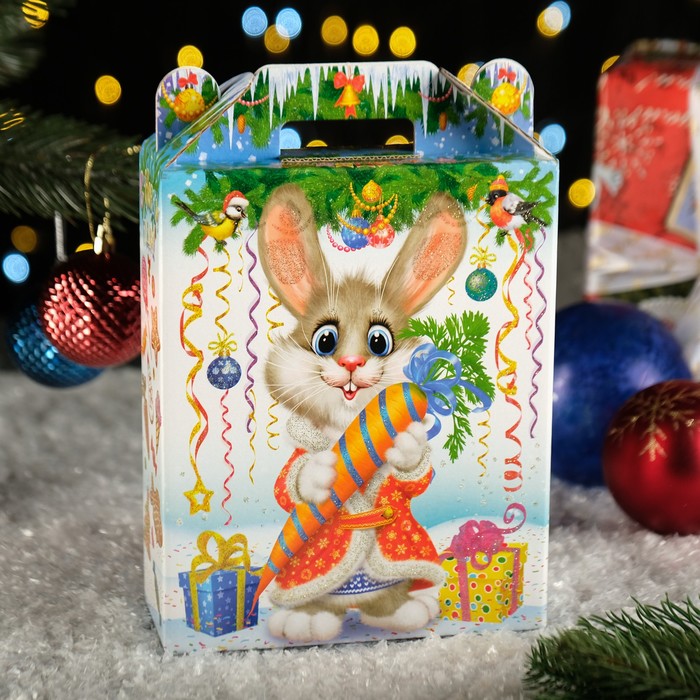 Подарочная коробка "Заяц - Кот" белый, 16×7.5×26 см - Фото 1