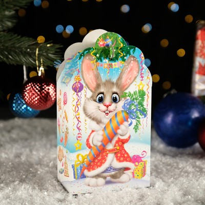 Подарочная новогодняя коробка "Заяц - Кот", белый, 26×14×7 см