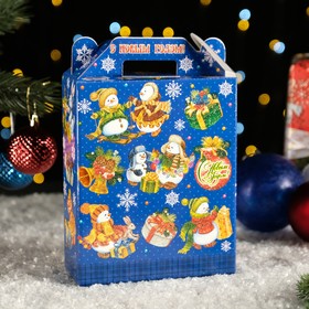 Подарочная коробка "Паттерн Снеговики", цвет синий, 16,8 х 7 х 25 см