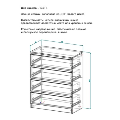 Комод Клик Мебель «Мадера», с 4 выдвижными ящиками, 800×420×1000 мм, цвет дуб крафт золотой/белый