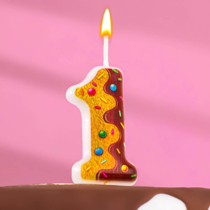 Свеча для торта "Печенье с шоколадной глазурью", цифра 1, 5,5 см - Фото 1