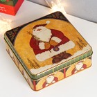 Шкатулка металл квадрат "Дед Мороз с ёлочкой и шариком" 17х17х6 см - фото 9881267