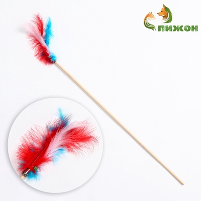 Дразнилка «Перья с колокольчиком» на деревянной палочке с бубенчиком, микс цветов