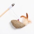 Дразнилка-удочка из эко-материалов "Птичка  с кошачьей мятой и перьями", деревянная палочка - Фото 2