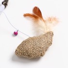 Дразнилка-удочка из эко-материалов "Птичка  с кошачьей мятой и перьями", деревянная палочка - Фото 3