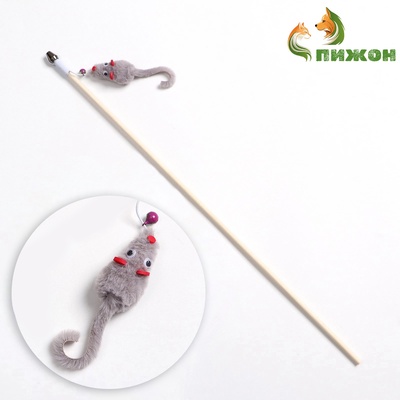 Дразнилка - удочка «Мышка с колокольчиком» на деревянной палочке, микс цветов