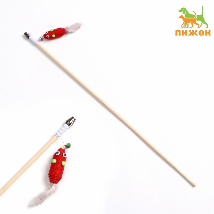 Дразнилка - удочка «Мышь из фетра с норковым хвостиком», на деревянной палочке, цвет МИКС - Фото 1