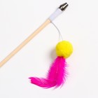 Дразнилка - удочка "Мячик с перьями" на деревянной палочке, микс цветов - Фото 2