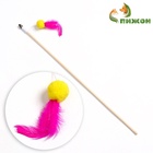 Дразнилка - удочка «Мячик с перьями», на деревянной палочке, цвет МИКС - Фото 2