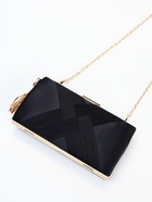 Сумка-клатч женская вечерняя на фермуаре, жёсткий корпус, с золотистой кисточкой, чёрная - Фото 8