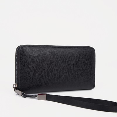 Портмоне мужское на молнии, отдел для купюр, для карт, для монет, цвет чёрный