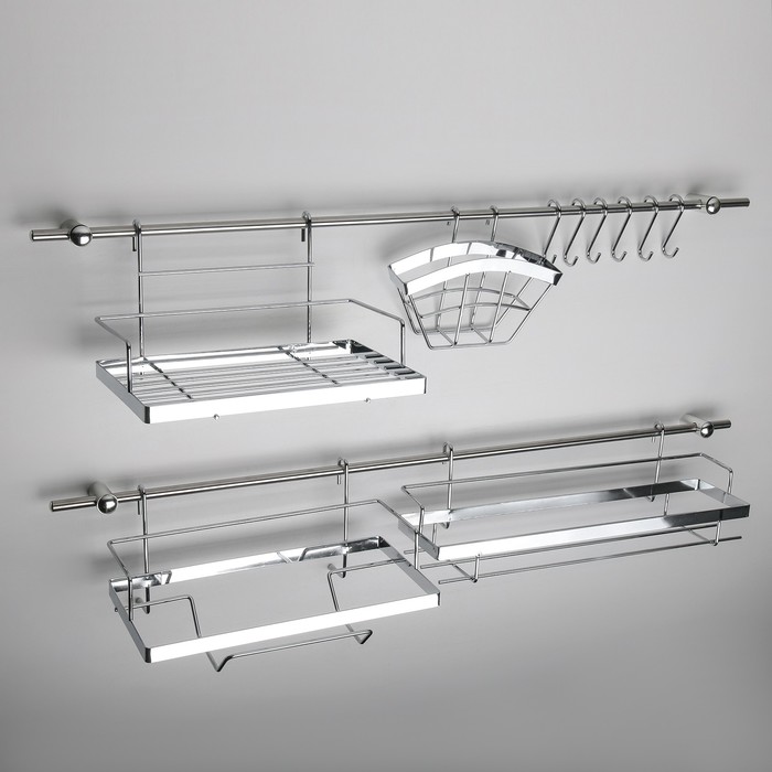 УЦЕНКА Рейлинговая система для кухни Доляна: базовый набор, 16 предметов - Фото 1