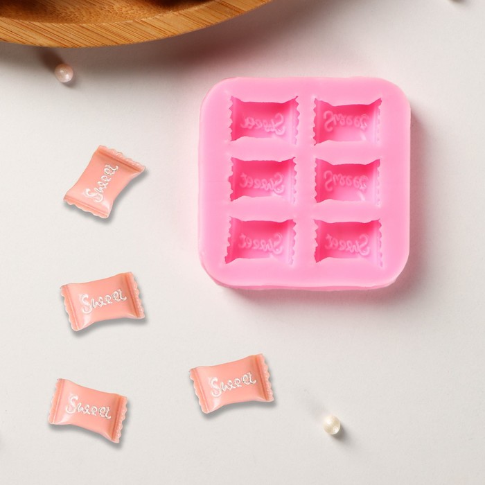 Молд для заливки Sweet, силикон, 6 ячеек, 6×1 см, розовый - Фото 1