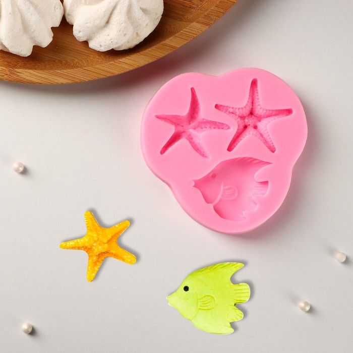 Молд для заливки «Лагуна», силикон, 3 ячейки, 8×7.5×1 см, розовый - Фото 1