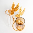 Подсвечник металл, стекло на 1 свечу с вазой "Золотые листья" d-5 см, 7,5х14х18,5 см - фото 21700548