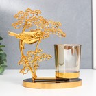 Подсвечник металл, стекло на 1 свечу "Птица на деревце" d-5 см, золото 8х15х17,5 см - фото 3797848