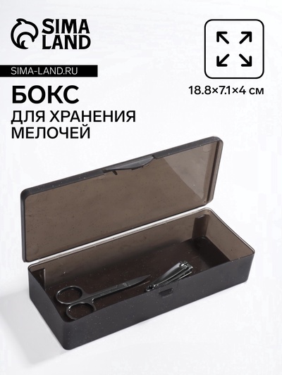 Бокс для хранения мелочей, 18.8×7.1×4 см, чёрный полупрозрачный