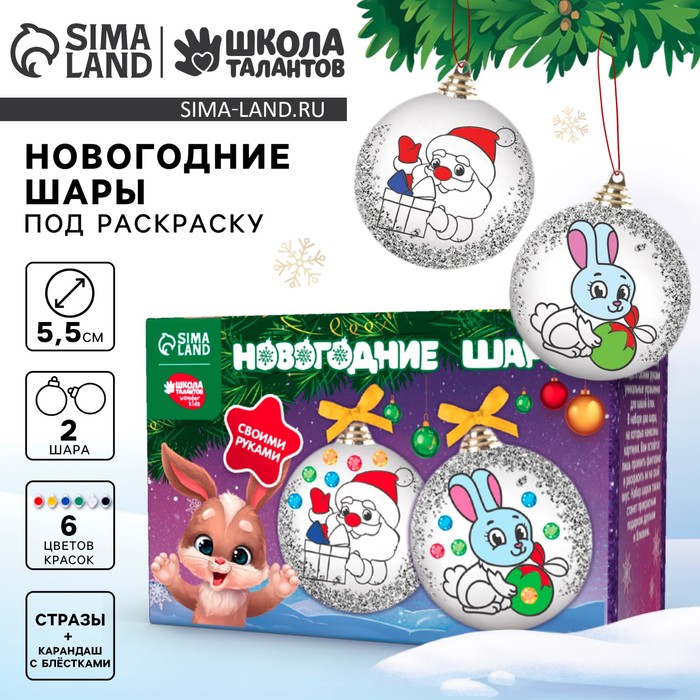Ёлочные шары под раскраску на новый год «Поверь в мечту», 2 шт., набор для творчества - Фото 1