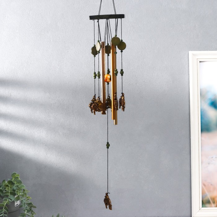 Музыка ветра «Птица на ветке с цветком», металл, 4 трубочки, 55×9.5×9.5 см - Фото 1