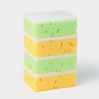 Набор губок для мытья посуды Raccoon «Ренессанс», 4 шт., 9×6.5×3.5 см, крупнопористый поролон, жёлтый, зелёный - Фото 3