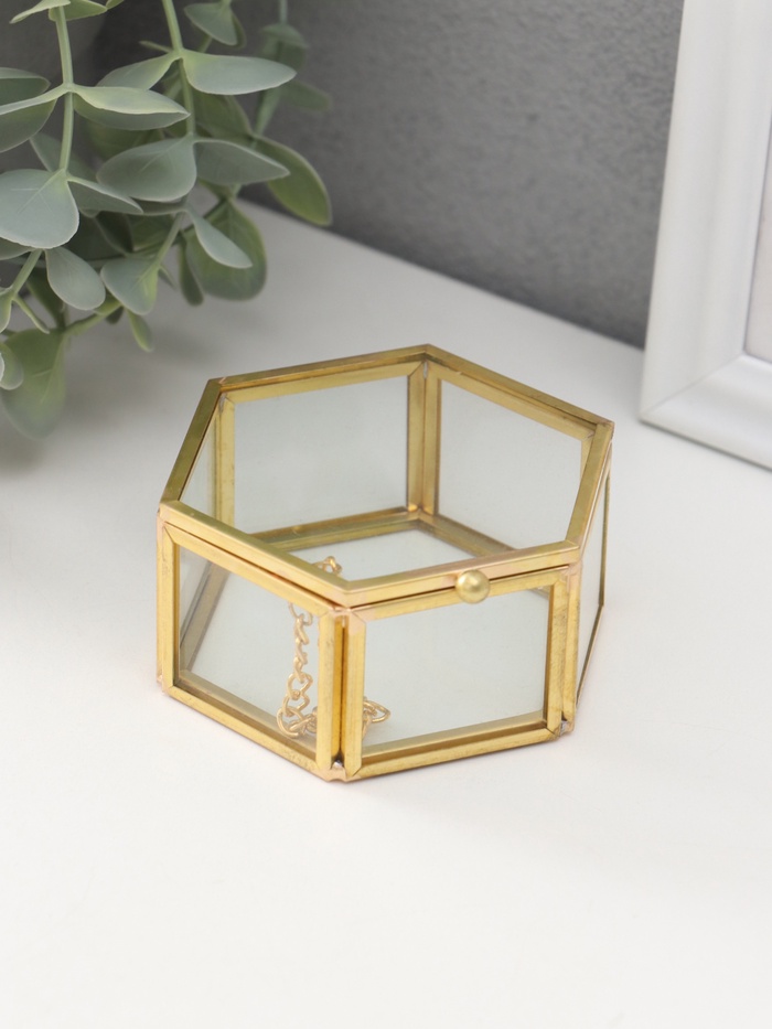 Шкатулка для украшений (колец, колье, серёг) «Шестиугольник», стекло, 8×7×4 см - Фото 1